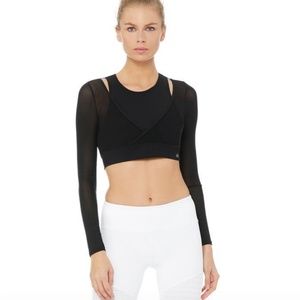 ALO YOGA Pivot Layered Look Crop Top in Black